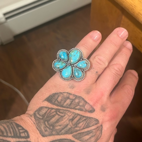 Sterling silver Native American Southwest turquoise adjustable cluster ring .925 - Picture 6 of 10